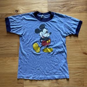 Vintage Disney Mickey Mouse Blue Heather Ringer Tee Shirt size Small